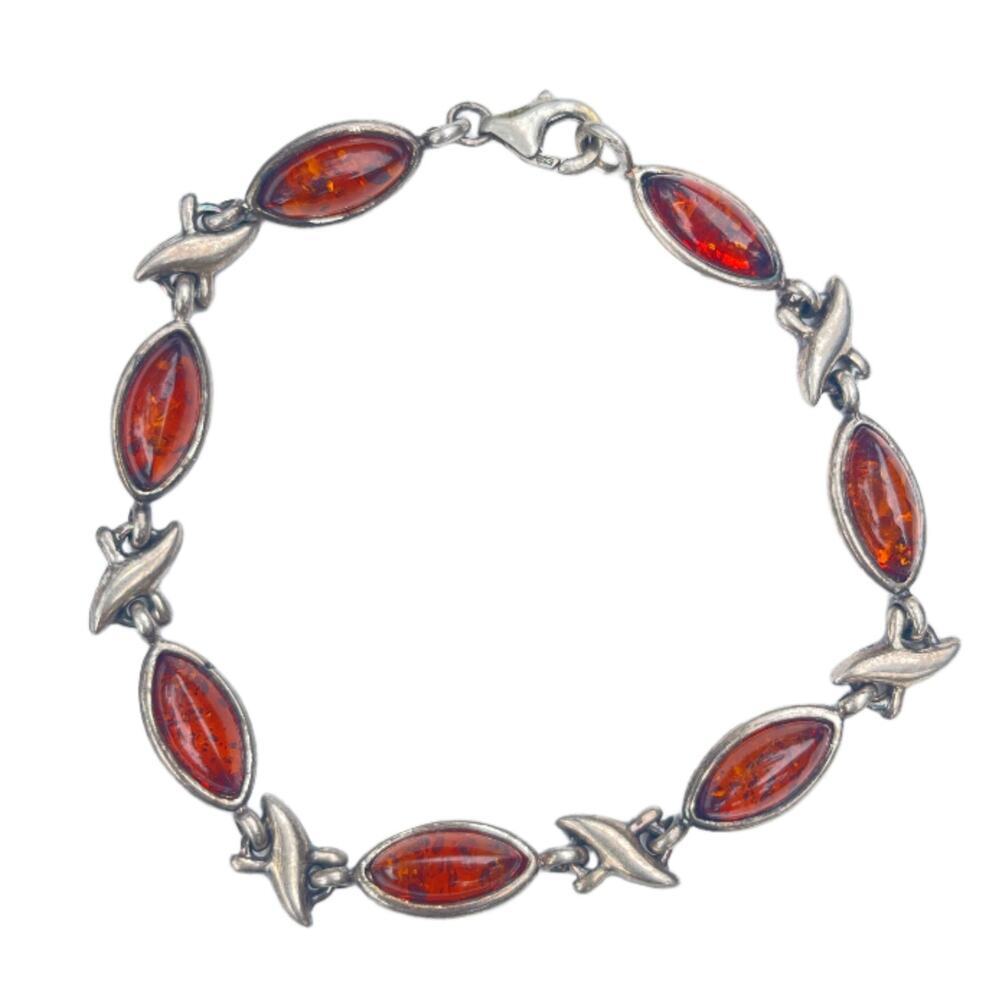 Vintage Amber Sterling Silver Bracelet